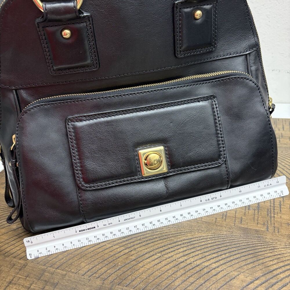 Banana Republic Handbag Black Genuine Leather Purse Doble Handle Classic Preppy - Picture 7 of 13